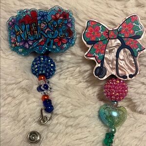 Nurse Badge Reel with Blue Floral Design